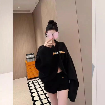 High-end Brown Short Woolen Coat for Women 2026 Autumn New Loose Silhouette Cloak Woolen Coat