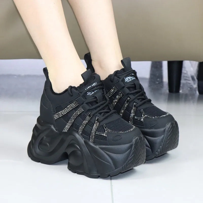 Women's 12cm Invisible Heel Winter Boots - Thick 10cm Fleece-Lined Sneakers Warm Cotton Shoes for Cold Weather Snow boots