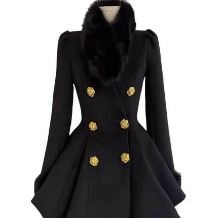 New Elegant Small Fragrance Celebrity Loose Coat Moda Woolen Winter French Style Vintage Blends Slim Waist Mid-length Outwear