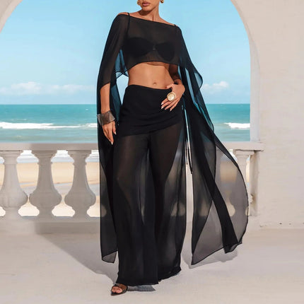 Poncho Lungo in Chiffon Trasparente da Donna, Copricostume a Rete, Sciarpa Fluida Asimmetrica, Coprispalle per Sposa, Matrimonio, Serate ed Eventi platinumshop