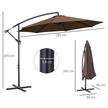 Weather-resistant crank parasol 3 m x 3 m x 2.5 m in steel and coffee-coloured polyester