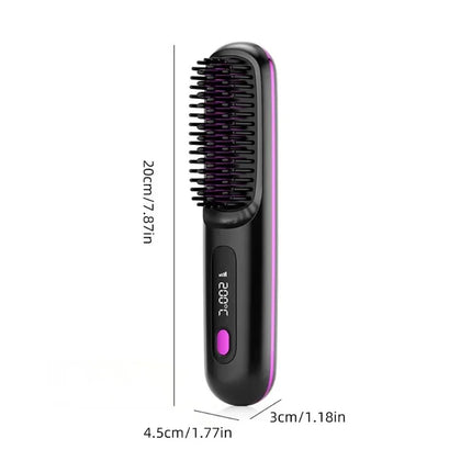 Electric Lcd USB Ceramic Heated Straight Hair Comb, Wireless Portable Negative Ion Styling Tool, Rechargeable Straightening Brush