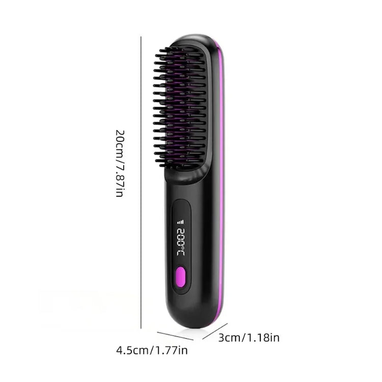 Electric Lcd USB Ceramic Heated Straight Hair Comb, Wireless Portable Negative Ion Styling Tool, Rechargeable Straightening Brush