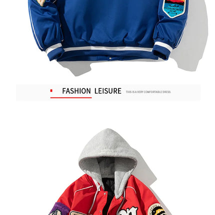 Winter Varsity Jacket Men Women Letter Badge American Baseball Jacket Street Fashion Hip Hop Coat Youth Couple Clothes Blue Red