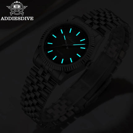 ADDIESDIVE Watch For Men Sapphire Glass Luminous 10Bar Diving Jubilee Strap 316L Stainless Steel VH31 Movement Quartz Watch
