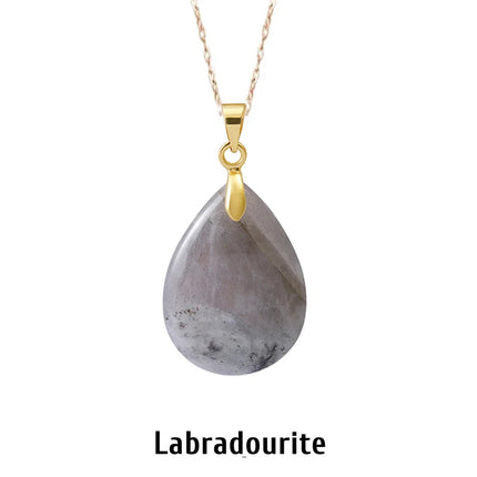 New Fashion Natural Stone Crystal Pendant Teardrop Simple Pendant Necklace Earrings Making Jewelry With Chain collar PlatiNum