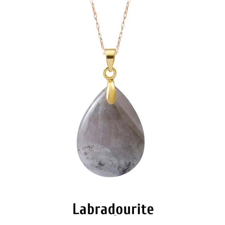 New Fashion Natural Stone Crystal Pendant Teardrop Simple Pendant Necklace Earrings Making Jewelry With Chain collar PlatiNum