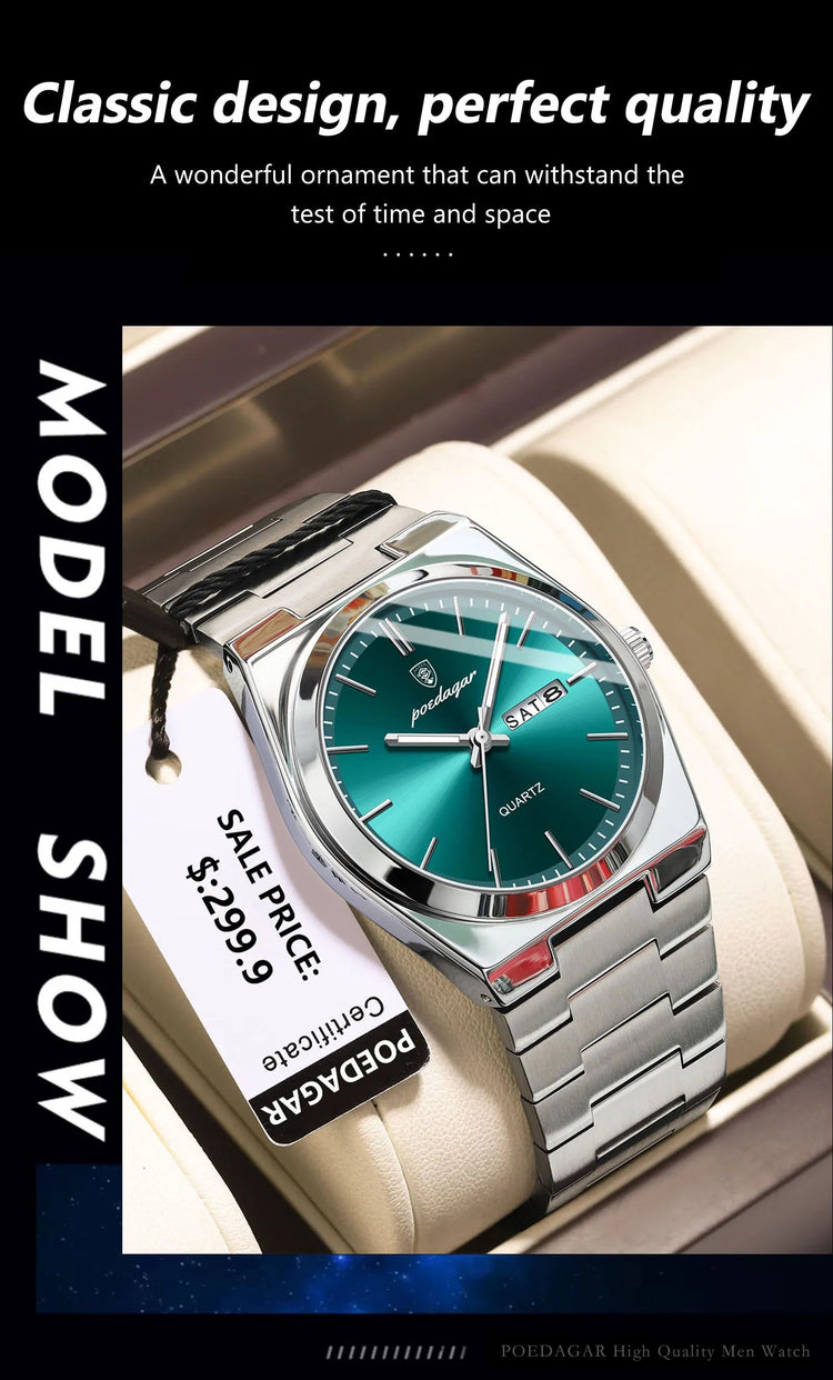 POEDAGAR Orologi da uomo di lusso Impermeabile luminoso Data Settimana Orologio da uomo in acciaio inossidabile Moda casual Orologio da polso da uomo al quarzo Reloj platinumshop