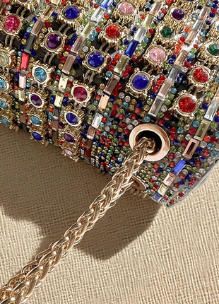 Fashionable Retro Diamond Studded Gold Chain Women's Crossbody Bag Handbag Dinner Bag Underarm Bag Single Shoulder Bag PlatiNum