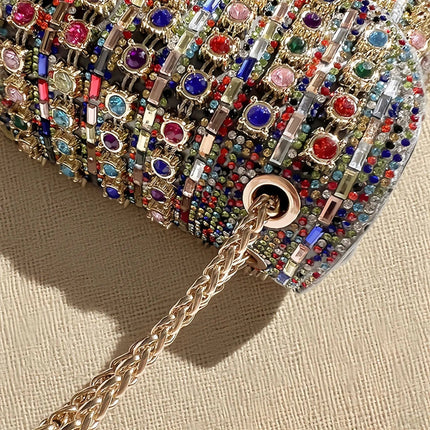 Fashionable Retro Diamond Studded Gold Chain Women's Crossbody Bag Handbag Dinner Bag Underarm Bag Single Shoulder Bag PlatiNum