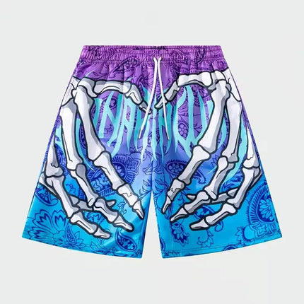 Pantaloncini da uomo estivi con stampa di elementi a mano scheletro Pantaloncini ad asciugatura rapida Pantaloncini sportivi traspiranti alla moda estiva da uomo Tendenza confortevole platinumshop