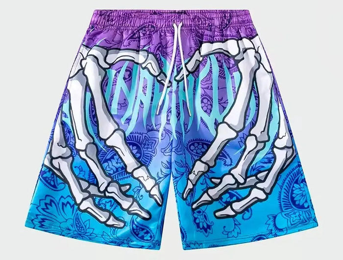 Pantaloncini da uomo estivi con stampa di elementi a mano scheletro Pantaloncini ad asciugatura rapida Pantaloncini sportivi traspiranti alla moda estiva da uomo Tendenza confortevole platinumshop