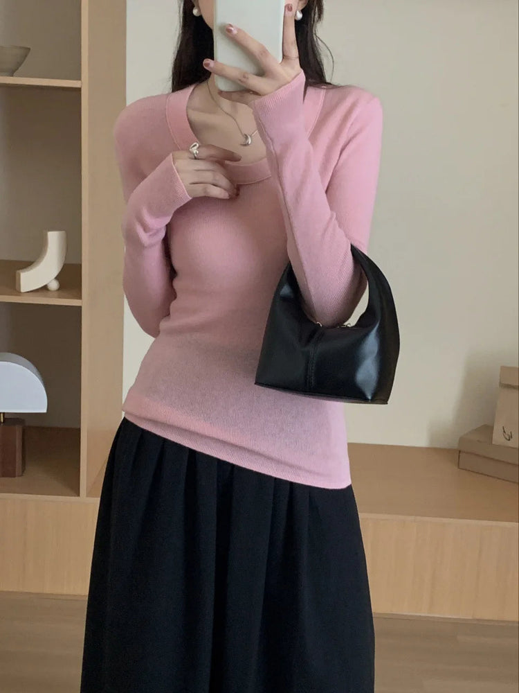 100% 48 count wool U-neck Ultra-fine Merino Wool Shirt for Women's Slim and Thin Bottoming Shirt for Women's Autumn and Winter PlatiNum