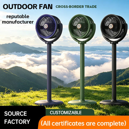 Ventilatore a circolazione d'aria, ventilatore da esterno, ventilatore da campeggio, ventilatore ricaricabile da pavimento, ventilatore da tavolo con altezza regolabile, regolazione a 5 velocità