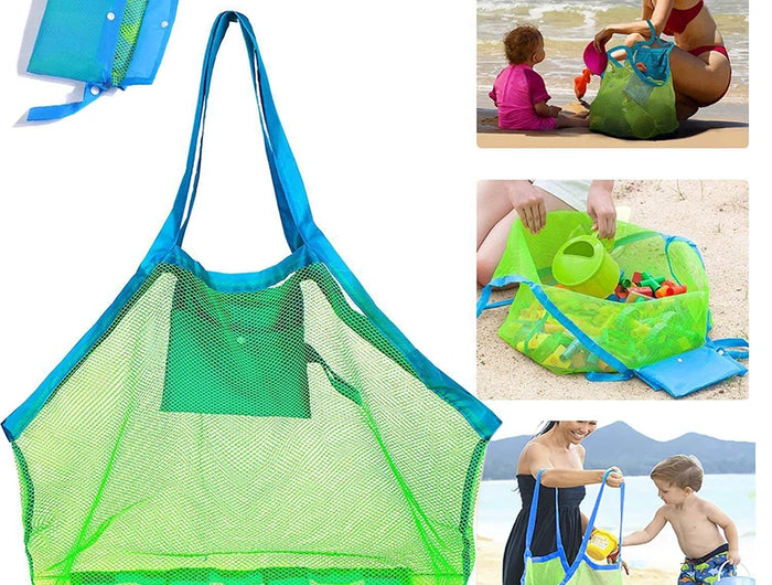 Borsa a rete protettiva per bambini con sabbia, borse portaoggetti per giocattoli da bagno per bambini, borsa da spiaggia grande per asciugamani, borsa per trucco cosmetico da donna