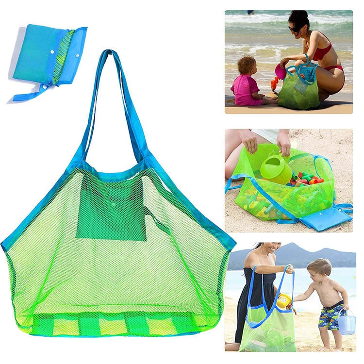 Borsa a rete protettiva per bambini con sabbia, borse portaoggetti per giocattoli da bagno per bambini, borsa da spiaggia grande per asciugamani, borsa per trucco cosmetico da donna