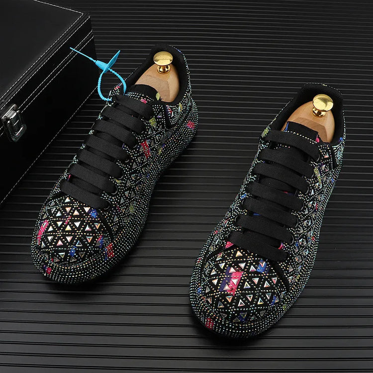 Hot Sale Rhinestone Canvas Shoes Mens Casual Skate Shoes Fashion Street Hip Hop Canvas Sneakers Men Platform Vulcanized Shoes