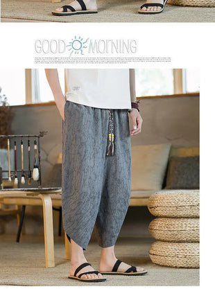Kimono giapponese Pantaloncini tradizionali Pantaloni asiatici da uomo Samurai giapponese Pantaloni larghi da uomo in lino Yukata casual allentati