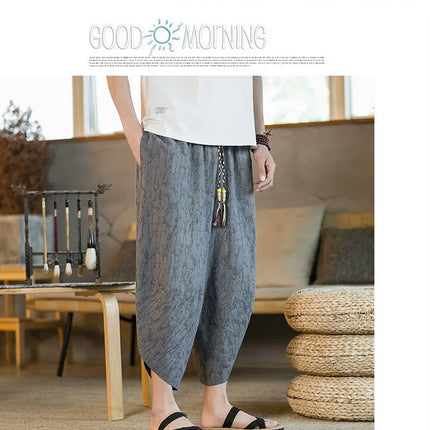 Kimono giapponese Pantaloncini tradizionali Pantaloni asiatici da uomo Samurai giapponese Pantaloni larghi da uomo in lino Yukata casual allentati