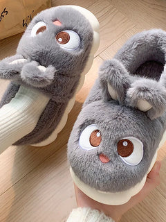 Cute Cartoon Rabbit Cotton Slippers For Women Winter House Shoes Warm Plush Thick Sole Anti-slip Female Home Floor Fluffy Slides