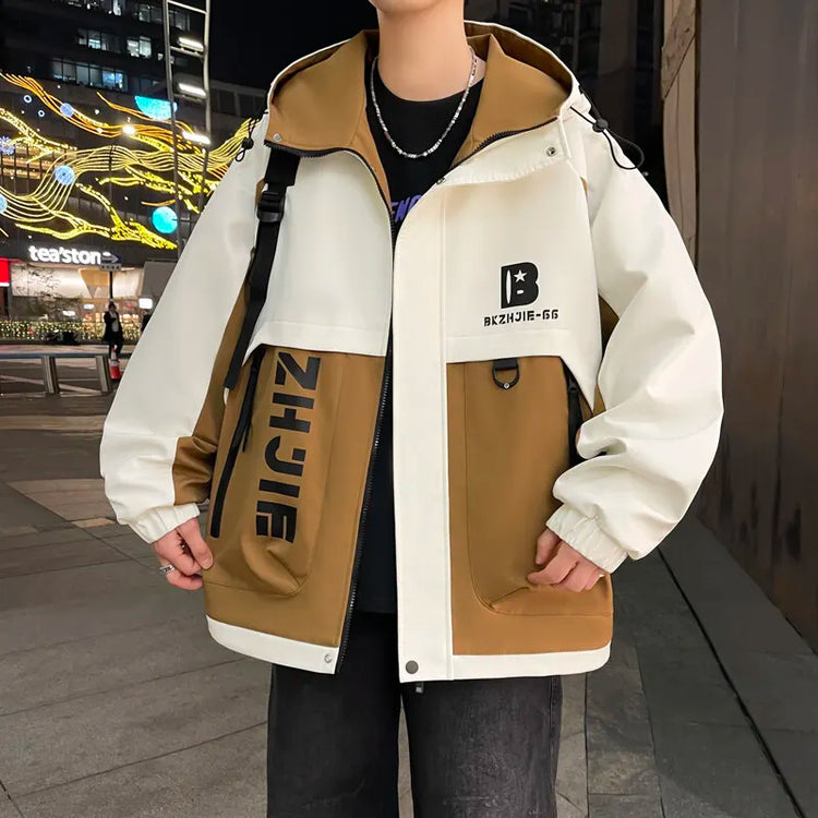 Fashion 2026 Spring Autumn Men's Hooded Casual Jacket Outdoor Windproof Loose Technical Coat Youth Streetwear Top Parka Clothing
