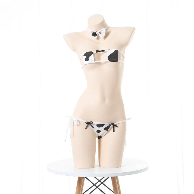 Strap Sexy Lingerie Set Japanese Cosplay Cow Costume Kawaii Cute Style Bra Panties Sweet Mini Milk Bikini Underwear T Pants Suit