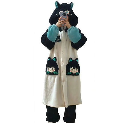 Demon Slayer Kanroji Mitsuri Tokito Muichiro Women Autumn Winter Loungewear Coral Fleece Robe  Love Hashira Cosplay Home Pajamas