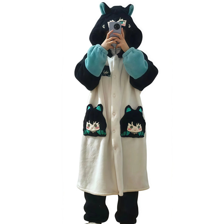 Demon Slayer Kanroji Mitsuri Tokito Muichiro Women Autumn Winter Loungewear Coral Fleece Robe  Love Hashira Cosplay Home Pajamas