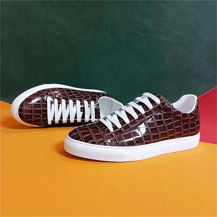 Men's High Quality Flats Cow Leather Sneakers Flat Round Toe Laces Black Daily Board Casual Shoes Luxury Business Footwear