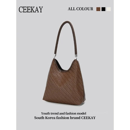 CEEKAY 2026 New Woven Hobo Bag, Retro Herringbone Texture Shoulder Bag with Woven Handle, Casual Women's Tote Bag