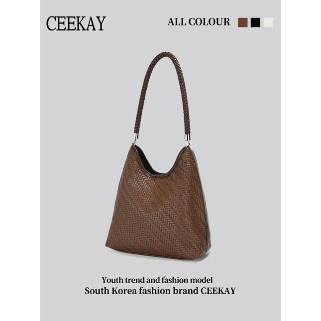 CEEKAY 2026 New Woven Hobo Bag, Retro Herringbone Texture Shoulder Bag with Woven Handle, Casual Women's Tote Bag