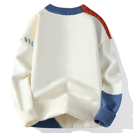 2025 New Patchwork Sweater Trend High Street Fashion Autumn and Winter Warm Men's Top Hip-hop Street Clothing