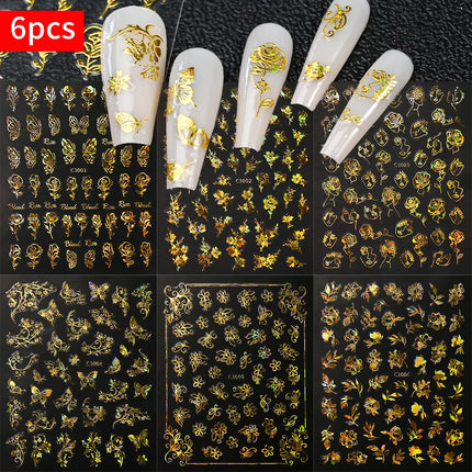 6Pcs/Set Metal Silver Star/Heart/Moon 3D Nail Art Stickers 8*10cm Hollow Love/Cross Self-Adhesive Slider Luxury Manicure Decals