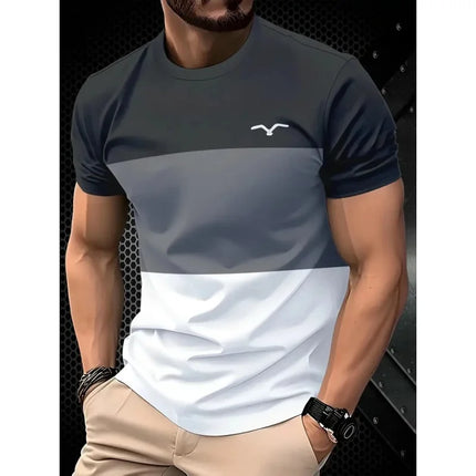 T-shirt con giunture geometriche stampate in 3D per uomo T-shirt con motivo a strisce colorate T-shirt casual estive con o-collo maniche corte larghe