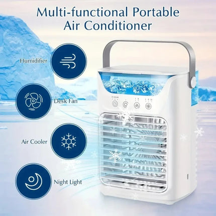 Condizionatore d'aria portatile USB, mini ventilatore rinfrescante, 3 velocità, serbatoio acqua da 650 ml, umidificatore spray, raffrescatore evaporativo silenzioso da tavolo, ventilatore portatile personale, ricaricabile, p