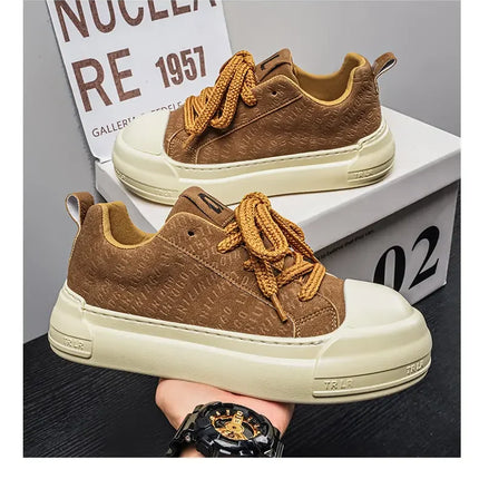 Toe Thick Sole Platform Men Sneakers Lace Up Patchwork Fashion New Trend Casual Trainer Shoes Thick Bottomed All Season