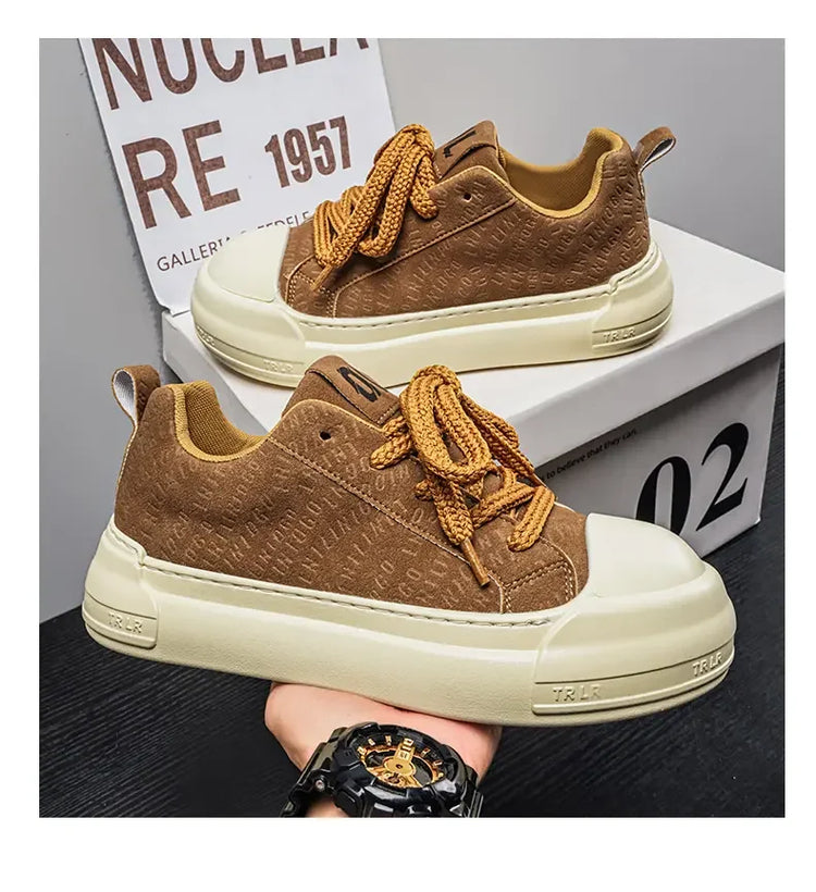 Toe Thick Sole Platform Men Sneakers Lace Up Patchwork Fashion New Trend Casual Trainer Shoes Thick Bottomed All Season