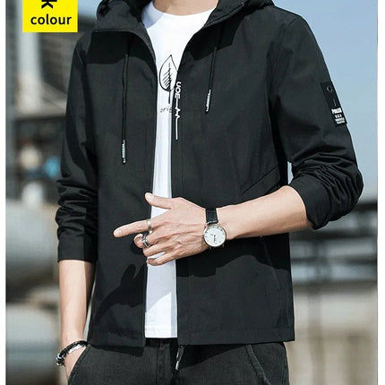 Casual Hooded Men's Jacket Youth Outerwear Spring Autumn New Style Korean Version Anti-Wrinkle Wear-Resistant Windproof Polye...
