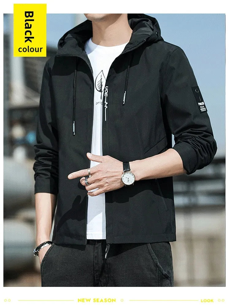 Casual Hooded Men's Jacket Youth Outerwear Spring Autumn New Style Korean Version Anti-Wrinkle Wear-Resistant Windproof Polye...