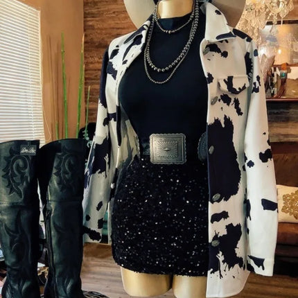 Women Blazer Long Sleeve Cardigan Wool Coat Digital Print Outerwear Spring Summer Blazers