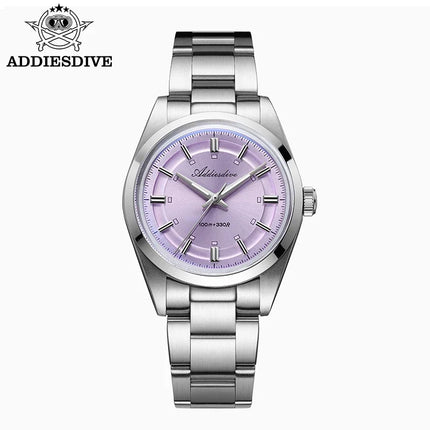 ADDIESDIVE New Men Watch Purple VH31 Quartz Wristwatch Diving 100m Waterproof BWG9 Luminous  316L Stainless Steel 36mm Watches