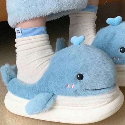 Simpatiche balene inverno nuove donne pantofola tacco morbido piattaforma pelliccia calda coperta comoda casa soffici pantofole da casa