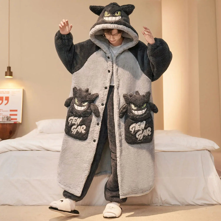 Capybara Cute Fashion Hooded Plush Robe Pajamas Set Warm Flannel Loungewear Soft Home Sleepwear Men Boys Daily Casual Comfort