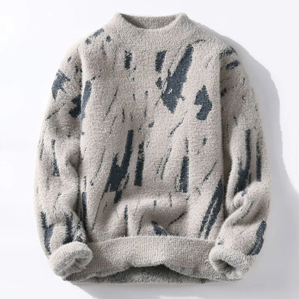 Men Round Neck Pullovers Long Sleeve Jumpers Print Knitted Sweater Slight Strech Regular Casual Simple Thick Winter 2025