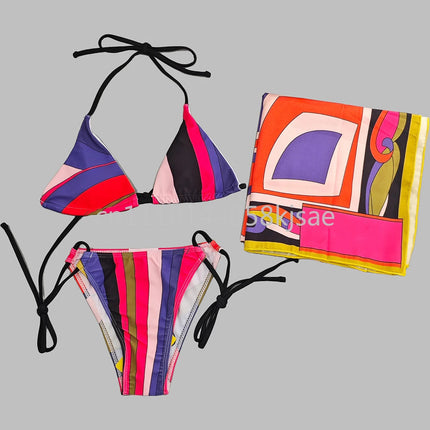 Costumi da bagno di lusso da donna con sciarpa nera e logo firmato, set bikini con fascia per capelli firmata da designer, abbigliamento da spiaggia platinumshop