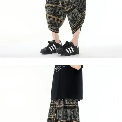 Pantaloncini estivi con stampa da spiaggia, pantaloni casual leggeri e traspiranti, pantaloni larghi alla moda da uomo, pantaloni comodi a lunghezza polpaccio per uomo