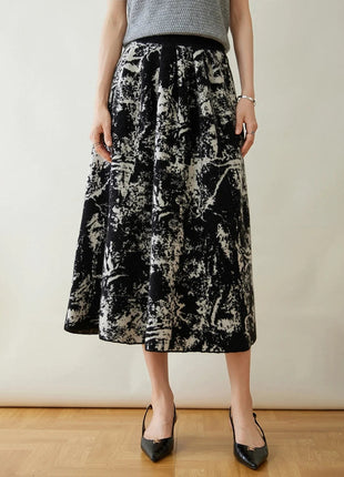 New 100% Pure Cashmere Half Skirt Women's Autumn Winter Mid-calf Knitted Full Skirt A-line High Waist Dress Retro Chinese Style PlatiNum