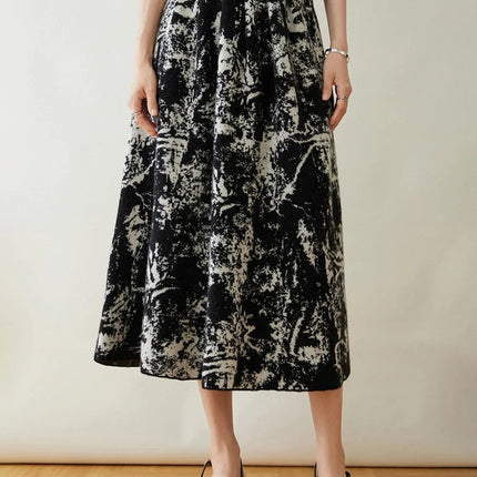 New 100% Pure Cashmere Half Skirt Women's Autumn Winter Mid-calf Knitted Full Skirt A-line High Waist Dress Retro Chinese Style PlatiNum
