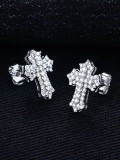 MossanRappr 0.78cttw Moissanite Iced out Croce Orecchini a bottone in argento sterling 925 D Colore Gioielli eleganti e alla moda per uomo