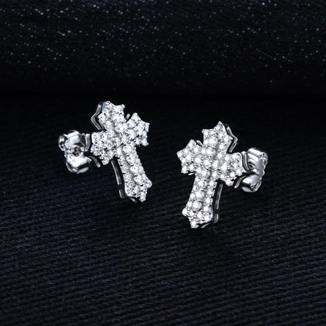 MossanRappr 0.78cttw Moissanite Iced out Croce Orecchini a bottone in argento sterling 925 D Colore Gioielli eleganti e alla moda per uomo platinumshop